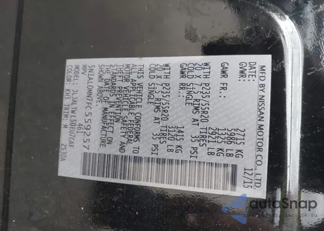 2015 Infiniti Qx60 z USA, uszkodzony, nr VIN 5N1AL0MN7FC559257